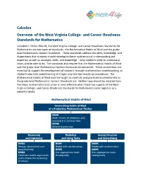 Calculus Overview of the West Virginia College- and Career-Readiness Standards for Mathematics