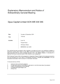 Explanatory Memorandum and Notice of Extraordinary General Meeting