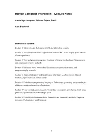 Human Computer Interaction – Lecture Notes
