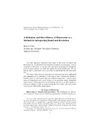 A Definition and Short History of Historicism As a Method for Interpreting Daniel and Revelation
