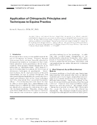 Application of Chiropractic Principles and Techniques to Equine Practice