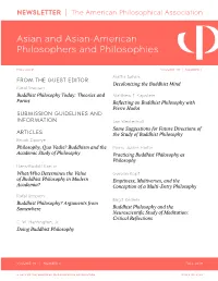 FALL 2019 VOLUME 19 | NUMBER 1 Mattia Salvini from the GUEST EDITOR Decolonizing the Buddhist Mind Rafal Stepien Buddhist Philosophy Today: Theories and Matthew T