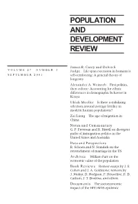 Population and Development Review, Volume 27, Number 3