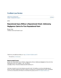 Addressing Negligence Claims for Pure Reputational Harm
