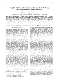 Complete Oxidation of Volatile Organic Compounds (Vocs) Using Plasma-Driven Catalysis and Oxygen Plasma