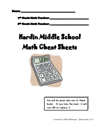 Hardin Middle School Math Cheat Sheets