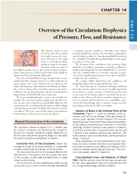 Overview of the Circulation; Biophysics of Pressure, Flow, and Resistance