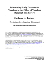 Submitting Study Datasets for Vaccines to the Office of Vaccines Research and Review