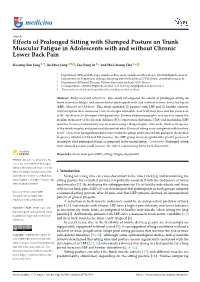 Effects of Prolonged Sitting with Slumped Posture on Trunk Muscular Fatigue in Adolescents with and Without Chronic Lower Back Pain