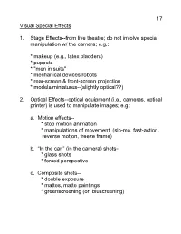 From Live Theatre; Do Not Involve Special Manipulation W/ the Camera; E.G
