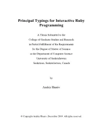 Principal Typings for Interactive Ruby Programming