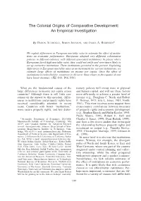 The Colonial Origins of Comparative Development: an Empirical Investigation