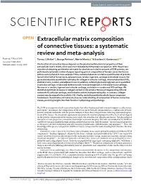 Extracellular Matrix Composition of Connective Tissues: a Systematic Review and Meta-Analysis Received: 7 March 2018 Turney J