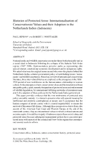 Histories of Protected Areas: Internationalisation of Conservationist Values and Their Adoption in the Netherlands Indies (Indonesia)
