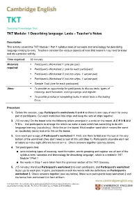 TKT Module: 1 Describing Language: Lexis – Teacher's Notes