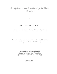 Analysis of Linear Relationships in Block Ciphers
