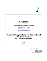 Common Study Protocol for Observational Database Studies WP5 – Analytic Database Studies