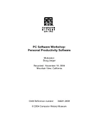 PC Software Workshop: Personal Productivity Software