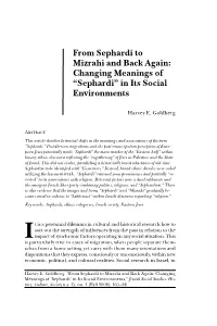 Changing Meanings of “Sephardi” in Its Social Environments