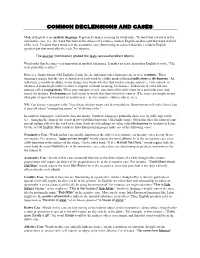 Common Declensions and Cases