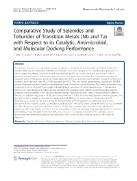 Comparative Study of Selenides and Tellurides of Transition Metals (Nb and Ta) with Respect to Its Catalytic, Antimicrobial, and Molecular Docking Performance S