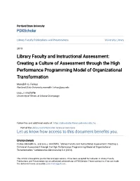 Library Faculty and Instructional Assessment: Creating a Culture of Assessment Through the High Performance Programming Model of Organizational Transformation
