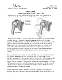 Shoulder Instability and Labral Tears