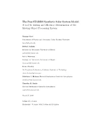 The Pan-STARRS Synthetic Solar System Model: a Tool for Testing and Eﬃciency Determination of the Moving Object Processing System