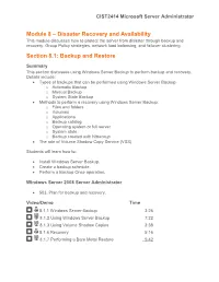 Backup and Restore