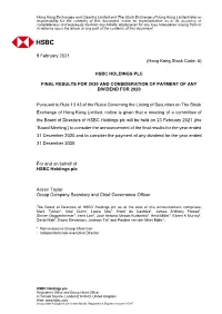 Final Results for 2020 and Consideration of Payment of Any Dividend for 2020