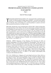 PREBENDARIES DEPRIVED UNDER QUEEN ELIZABETH Part I