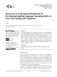 Research on Task-Based Workbook for Developing English Language Speaking Skills of First Year College EFL Students
