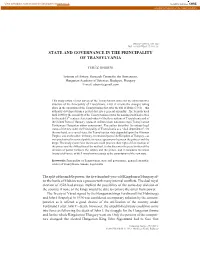 State and Governance in the Principality of Transylvania