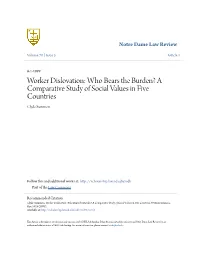 Worker Dislovation: Who Bears the Burden? a Comparative Study of Social Values in Five Countries Clyde Summers