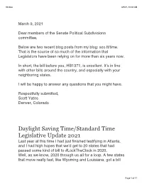 Daylight Saving Time/Standard Time Legislative Update 2021
