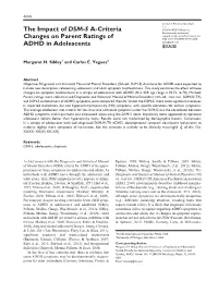 The Impact of DSM-5 A-Criteria Changes on Parent Ratings of ADHD in Adolescents