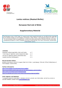 European Red List of Birds 2015