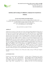 Isolation and Screening of Cellulolytic Actinomycetes from Diverse Habitats