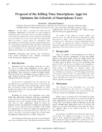 Proposal of the Killing Time Smartphone Apps for Optimize the Lifestyle of Smartphone Users