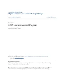 2013 Commencement Program Columbia College Chicago