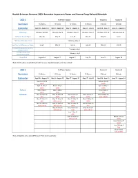 Health Sciences Summer 2021 Semester Important Dates and Course Drop Refund Schedule