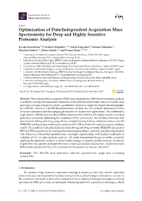 Optimization of Data-Independent Acquisition Mass Spectrometry for Deep and Highly Sensitive Proteomic Analysis