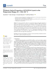 Terahertz Optical Properties of Ktiopo4 Crystal in the Temperature Range of (−192)–150 ◦C