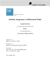 Definite Integration in Differential Fields