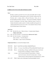 Prof. Ilan Tamir May 2020 CURRICULUM VITAE and LIST