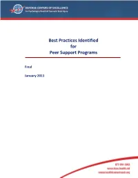 Best Practices Identified for Peer Support Programs