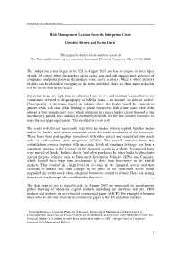 Local Risk Management Lessons from the Sub-Prime Crisis In