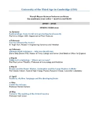 Norah Boyce Science Lectures Archives (In Academic Year Order – Most Recent First)