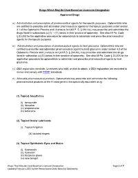 Drugs That May Be Used Based on Licensure Designation Page 1 of 7 Updated February 2021 by the Pennsylvania State Board of Optometry