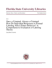 How Do Individual Responses to Formal Labeling Affect Future Behavior? a Comprehensive Evaluation of Labeling Theory Emily Beth Ciaravolo